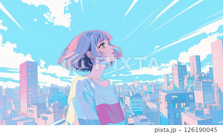 都会を眺めるかわいい女性 126190045