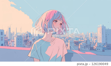 都会を眺めるかわいい女性 126190049