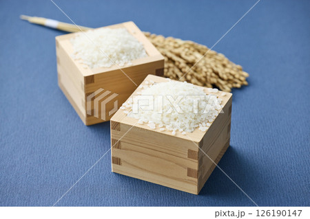 稲穂と枡に盛られたお米 126190147