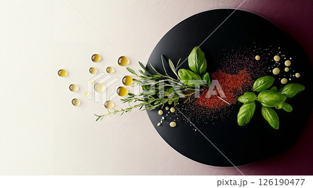 An arrangement full of vibrant and aromatic culinary herbs and seasonings for inspiration An arrangement full of vibrant and aromatic culinary herbs and seasonings for inspiration 126190477