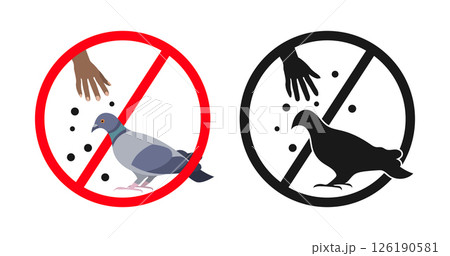 Do not feed pigeons, forbidden to feed birds, no feeding sign Do not feed pigeons, forbidden to feed birds, no feeding sign 126190581