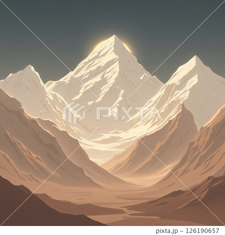 Experience the breathtaking beauty of the majestic mountain range as the sun rises majestically 126190657