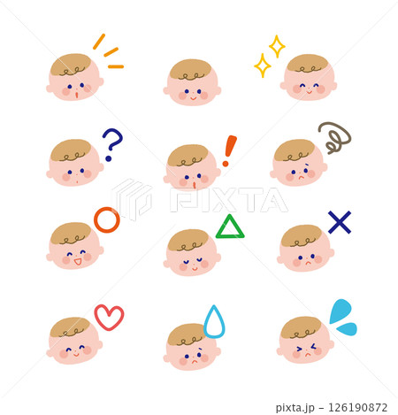 様々な表情の赤ちゃん顔アイコン 126190872
