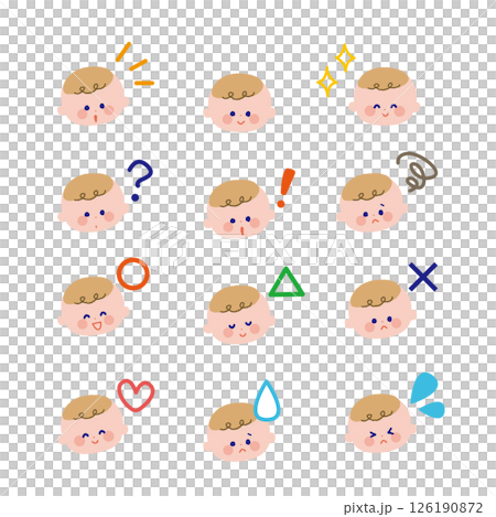 様々な表情の赤ちゃん顔アイコン 126190872