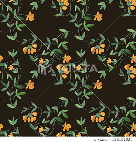 Textile seamless floral pattern with wild grasses and flowers. Design for kitchen home textiles, tablecloths, curtains, bed linen, dress fabrics, wrapping paper. 126191026