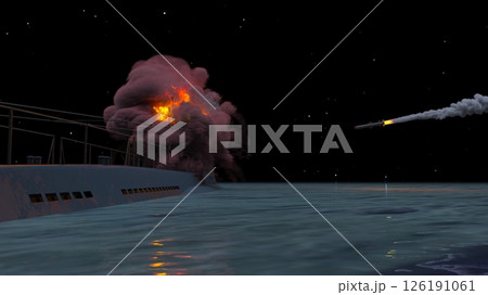 ミサイル攻撃される潜水艦 126191061