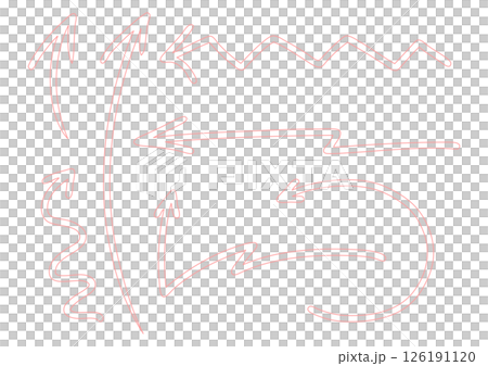 ピンクの手描き矢印セット 126191120
