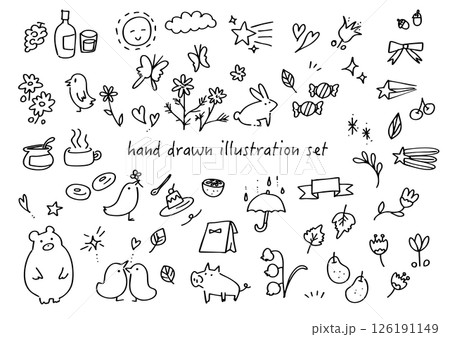 手描きのかわいいイラストセット 手描きのかわいいイラストセット 126191149