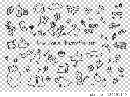 手描きのかわいいイラストセット 手描きのかわいいイラストセット 126191149