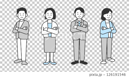 腕組みをして立つ男女ビジネスチームのイラスト ベクター 腕組みをして立つ男女ビジネスチームのイラスト ベクター 126191546
