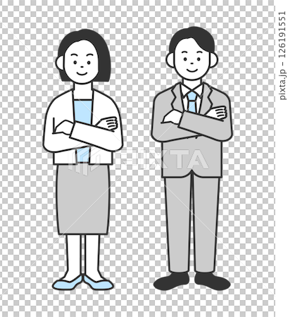 向量圖的一名男子和一名女子交叉雙臂站立 126191551