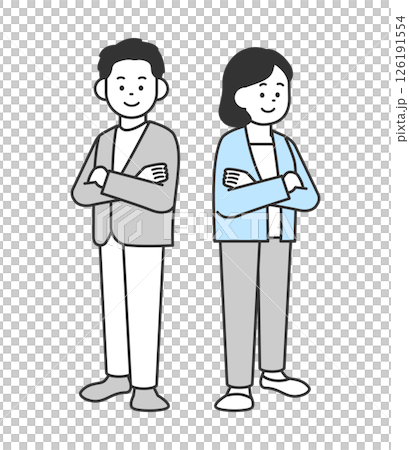 腕組みをして立つ男女のイラスト ベクター 腕組みをして立つ男女のイラスト ベクター 126191554