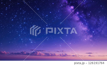 雲の向こうに見える星空と天の川、夜景 126191764