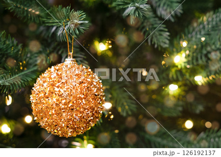 Christmas background ornament with bokeh close up Christmas background ornament with bokeh close up 126192137