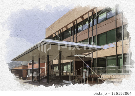 水彩画風 美咲町旭総合支所 岡山県美咲町 水彩画風 美咲町旭総合支所 岡山県美咲町 126192864