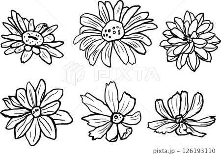 Vector hand drawn outline set of flower icons 126193110