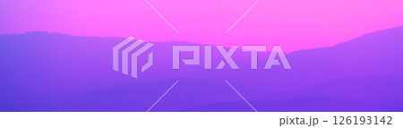 Silhouette of Mountain ridge against sunset sky. Artistic gradient color. Horizontal banner 126193142
