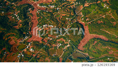 View From Airplane Window On Surroundings Of Chengdu, China. Dev View From Airplane Window On Surroundings Of Chengdu, China. Dev 126193169