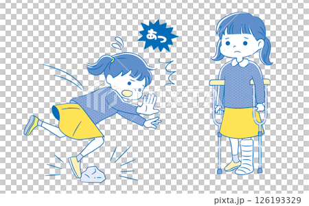 Illustration of a girl who fell and got injured 2C 126193329