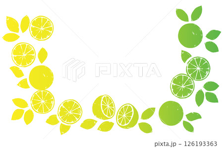 柑橘のグラデーションフレーム｜手描き・版画風 126193363