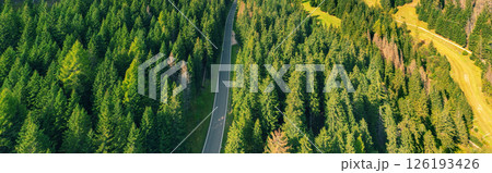 Mountain landscape Mountain road in the forest in autumn. The Dolomites in South Tyrol, Italy, Europe. Horizontal banner 126193426