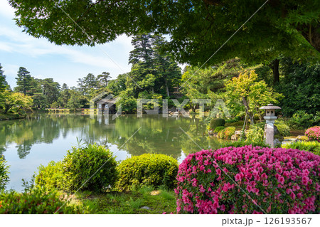 Serene view of Kenroku-en Garden near Kanazawa Castle, Japan 126193567