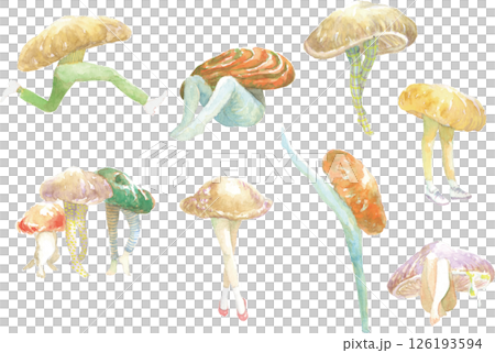 きのこびとの水彩画イラストセット 04 126193594