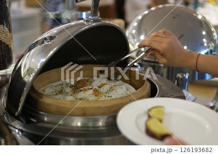STEAMED THIN RICE Thai Raw Big flat noodles on wood board,Uncooked STEAMED THIN RICE Thai Raw Big flat noodles on wood board,Uncooked 126193682