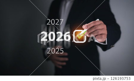 Setting business goals for 2026, Businessman target selection and preparing for new challenges in 2026, Business growth goals Develop success, Planning and strategy create growth opportunities. 126193753