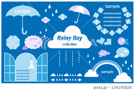 雨の日のあしらいフレームイラストセット 126193826