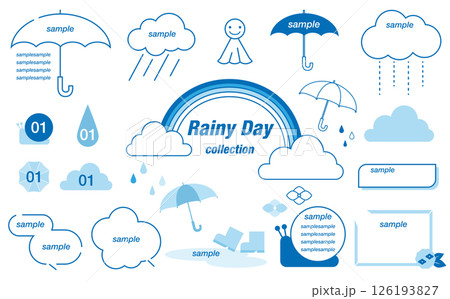 雨の日モチーフのシンプルな装飾イラストセット 126193827