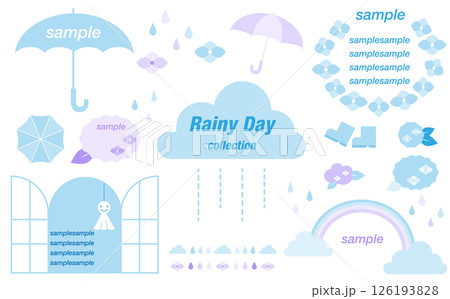 パステルカラーの雨の日装飾デザインイラストセット 126193828