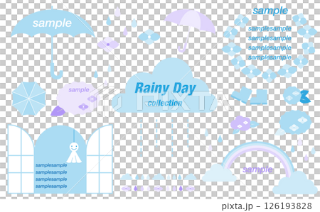 パステルカラーの雨の日装飾デザインイラストセット 126193828
