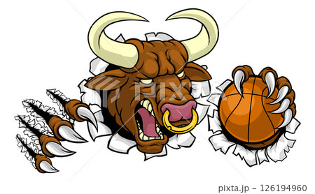 Bull Minotaur Longhorn Cow Basketball Mascot 126194960