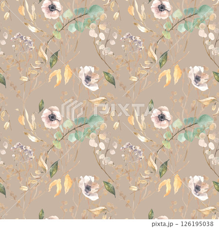 Watercolor seamless pattern with dried flowers 126195038