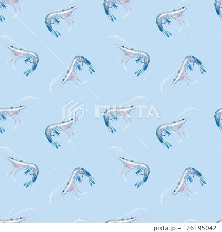 Blue hand drawn seamless pattern with shrimps. Blue hand drawn seamless pattern with shrimps. 126195042
