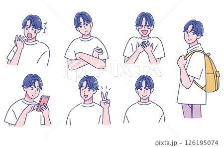 アニメタッチの男子の表情セット アニメタッチの男子の表情セット 126195074