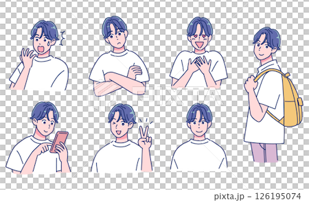 アニメタッチの男子の表情セット アニメタッチの男子の表情セット 126195074