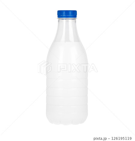 plastic milk bottle with blue cap isolated plastic milk bottle with blue cap isolated 126195119
