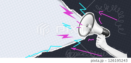 Retro Hand Holding Megaphone with Dynamic Effects 126195243