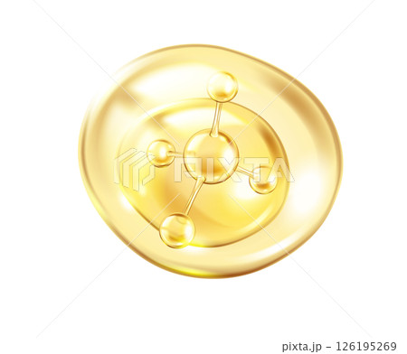 Golden collagen molecule inside drop of serum illustration 126195269