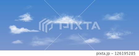 Fluffy clouds in a serene blue sky scene 126195285