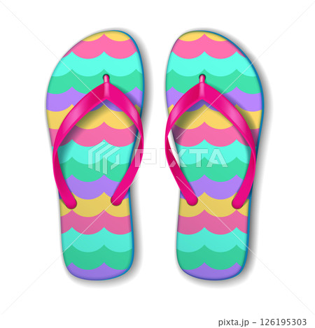 Colorful Flip Flops with Vibrant Wave Pattern 126195303