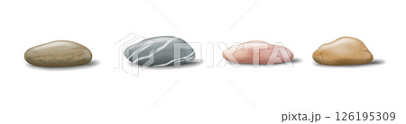 Collection of Smooth Stones on White Background 126195309