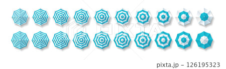 Turquoise Striped Beach Umbrellas Top View 126195323