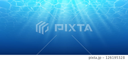 Blue Ocean Water Surface with Sunlight Beams Blue Ocean Water Surface with Sunlight Beams 126195328