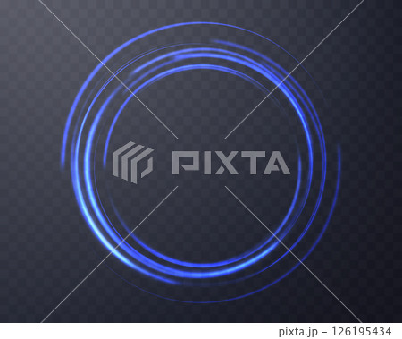 Blue magic ring with glowing. Neon realistic energy flare halo ring. Abstract light effect on a dark transparent background. Vector illustration. 126195434