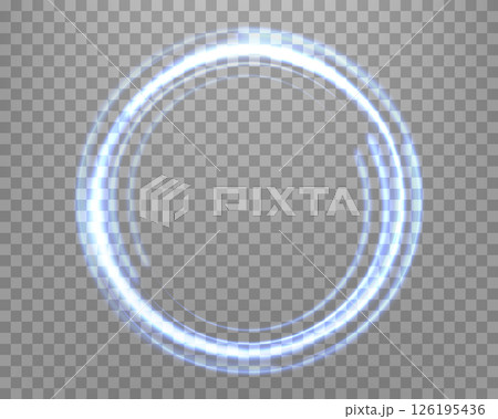 Blue magic ring with glowing. Neon realistic energy flare halo ring. Abstract light effect on a transparent background. Vector illustration. 126195436