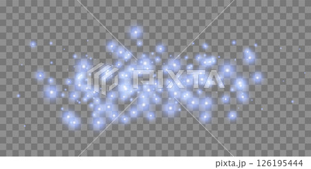 Blue magic sparks and dust stars. Blue glow flare light effect. Christmas light effect. Vector particles on transparent background. 126195444