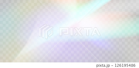 Blurred rainbow refraction overlay effect. Light lens prism effect on transparent background. Holographic reflection, crystal flare leak shadow overlay. Vector abstract illustration 126195486